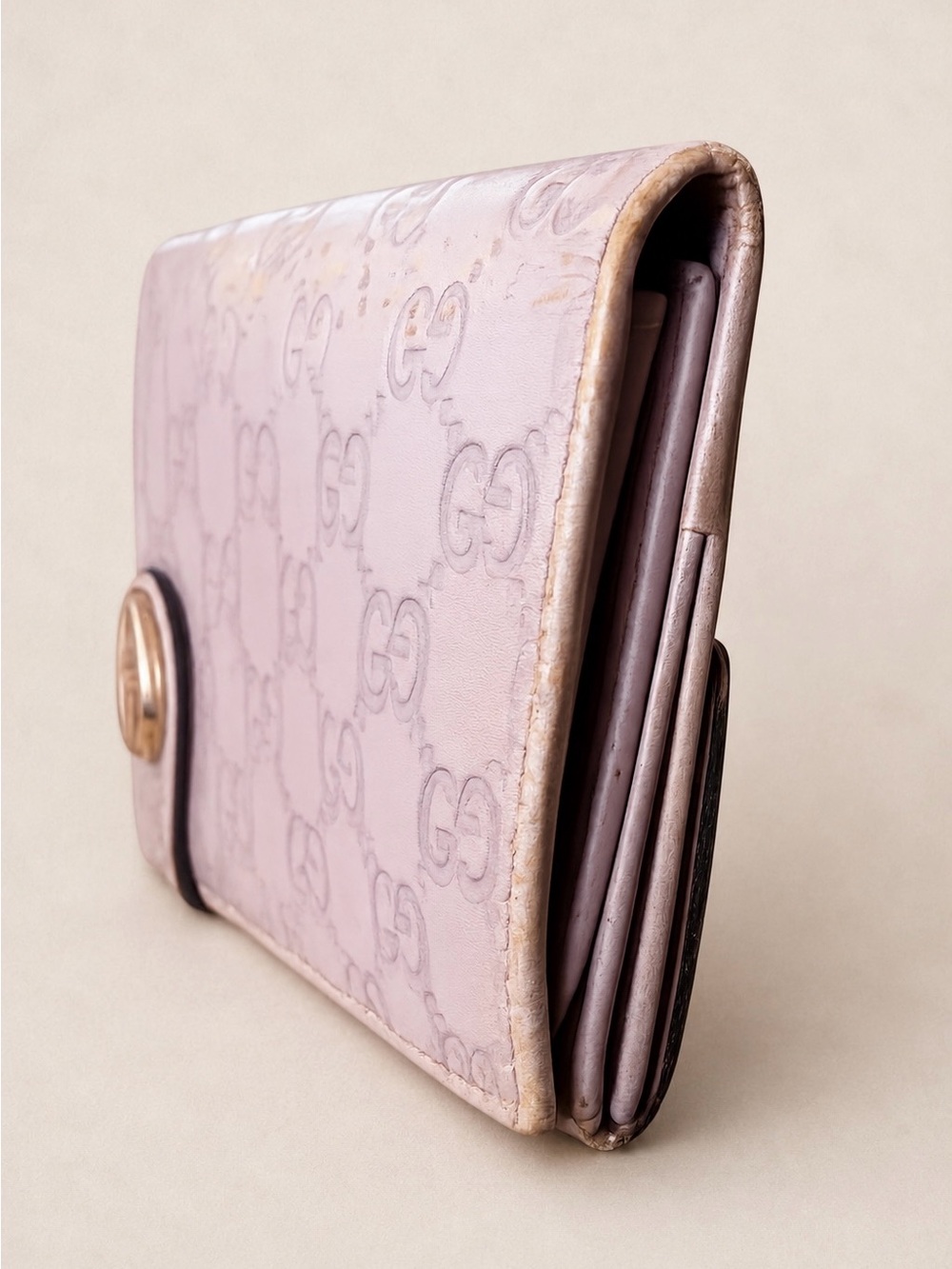 Gucci Guccissima Heart Logo Lavender Leather Long Wallet Authentic Vintage - Picture 7 of 9